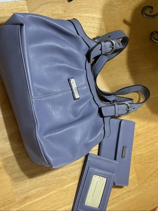 Lavender Leather Shoulder Bag with Matching Wallet Set