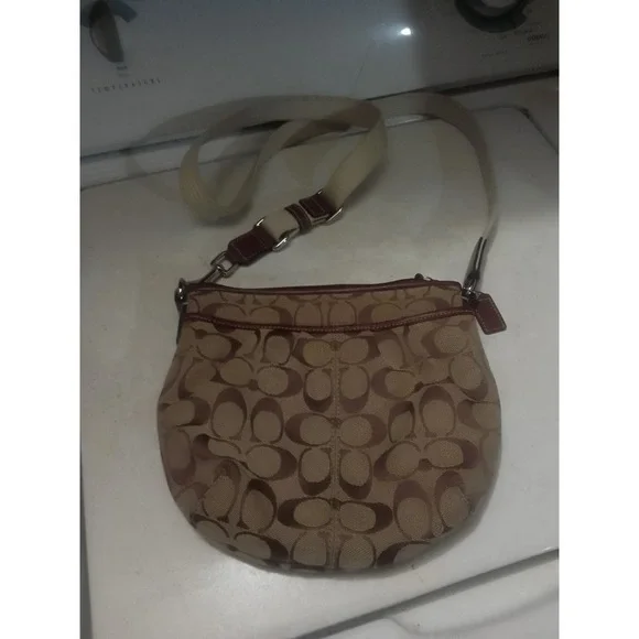 Vintage Coach Brown Signature Canvas Small Crossbody With Adjustable Strap