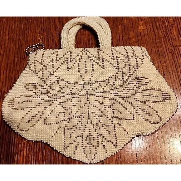 Vintage White Small Beaded Clutch‎ Purse Made in Czechoslovakia By Hand