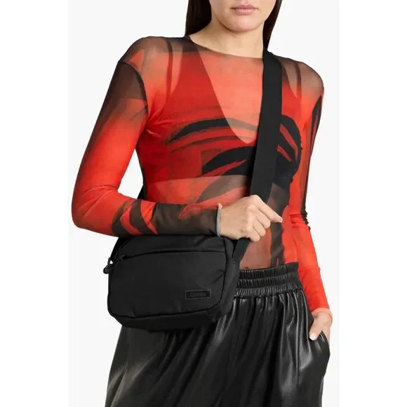 GANNI Black Nylon Crossbody Bag Adjustable Strap Minimalist Everyday Purse
