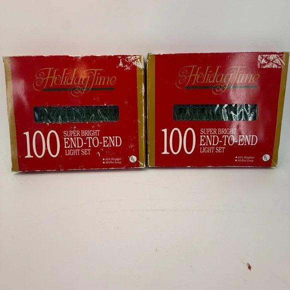 2 Holiday Time 100 Green Bright End-To-End Light Set 46 Feet Long Indoor/Outdoor