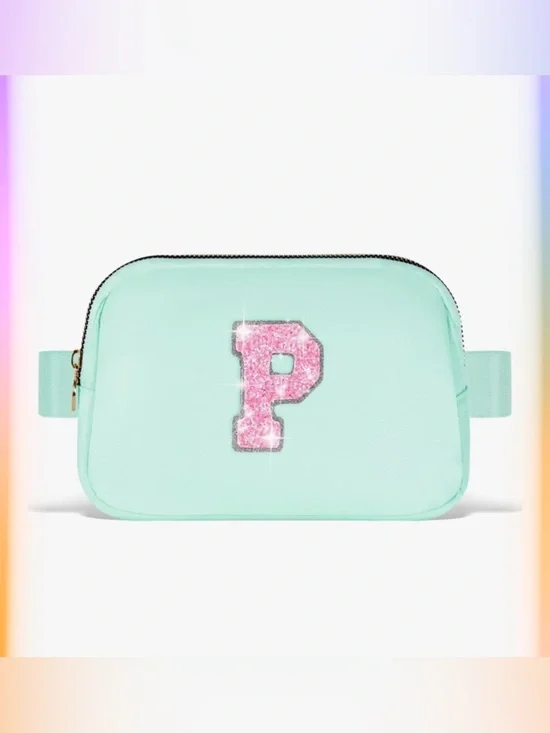 3 x 20$ Mina Green Glitter 'P' Crossbody Bag