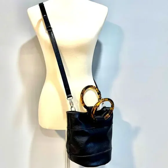 Y2K Abercrombie & Fitch Black Faux Leather Bucket Bag Crossbody Academia