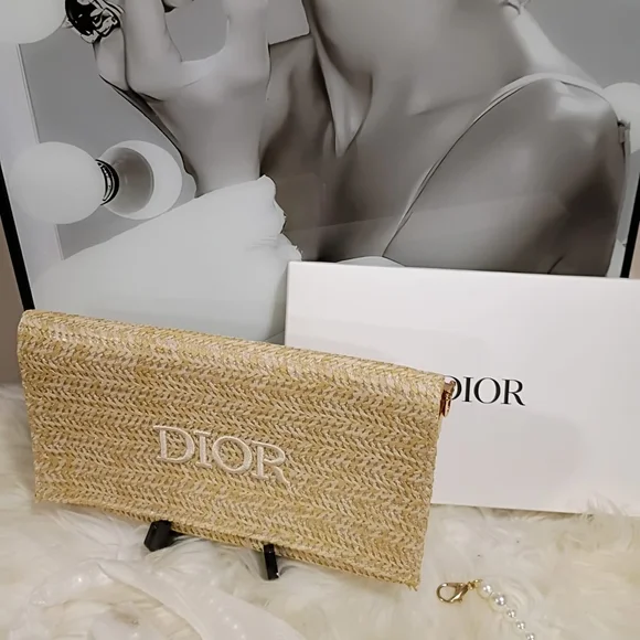 Dior Tan Clutch Raffia Crossbody Summer