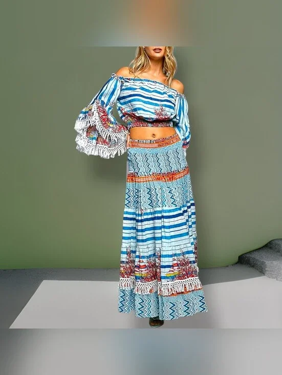 POL Clothing Havana Crop Top And Matching Maxi Skirt Set