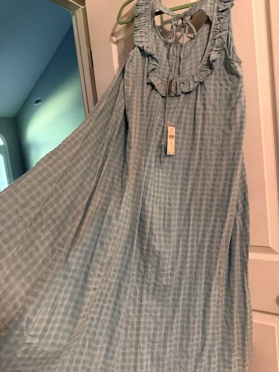 Anthropologie Set- Light Blue Gingham Maxi Top with matching shorts