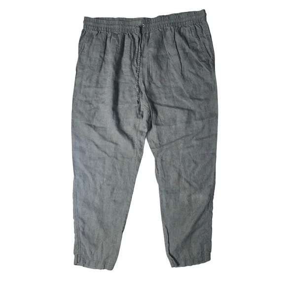Gray Linen Jogger Pants Coastal Beach Relaxed Drawstring Comfy Boho Lounge XL