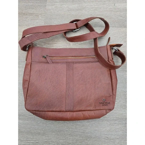 Wild West Los Angeles Brown Leather Crossbody Bag‎ Messenger Style Adjust Strap