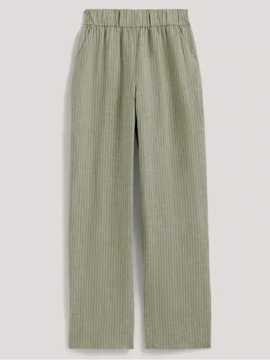 Everlane European Flax Sage Green White Stripe The Linen Easy Pant- Size XL