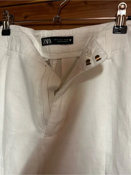 Zara Cream High-Waist Linen-Blend Trousers