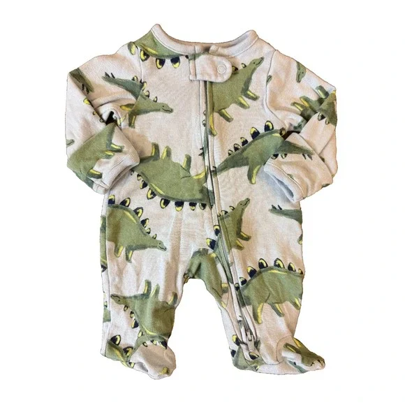 Carters Preemie Baby Boy Sleeper Dinosaur Outfit Blue Green Cotton Reborn Doll 4