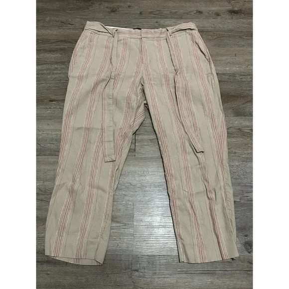 Banana Republic Sz 12 Avery‎ Striped Linen Blend Tailored Ankle Pants Beige Pink