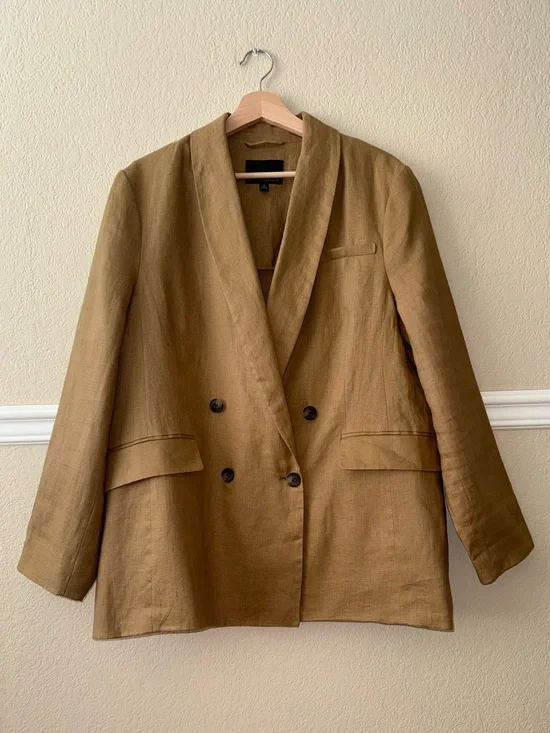 Banana Republic Linen Double Breasted Blazer Iced Latte Tan Size 18
