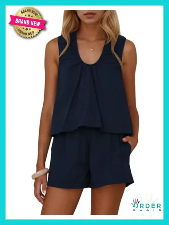 Sleeveless Scoop Neck Tank Top and High Waist Shorts Matching Summer Set