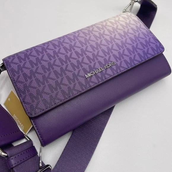 MICHAEL KORS Jet Set Large Ombré Signature Logo Crossbody Bag Dark Purple  NWT