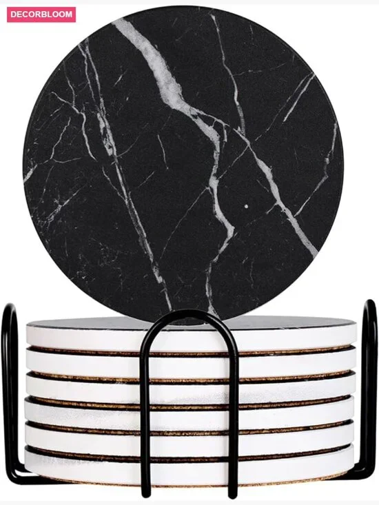 Ceramic Drink Coasters Set of 6 with Holder, Absorbent Round 4 Inch