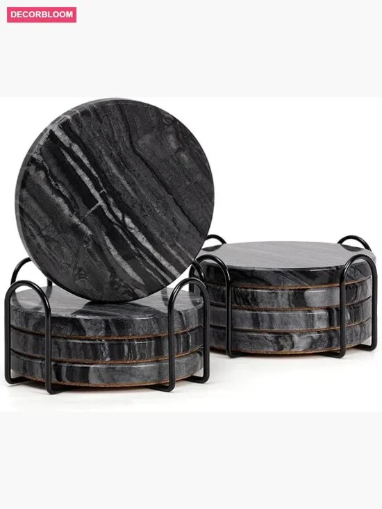 Natural Marble Coasters Set of 8 with Holders