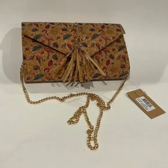 Cork NWT Tropical Print Bag with Gold Chain