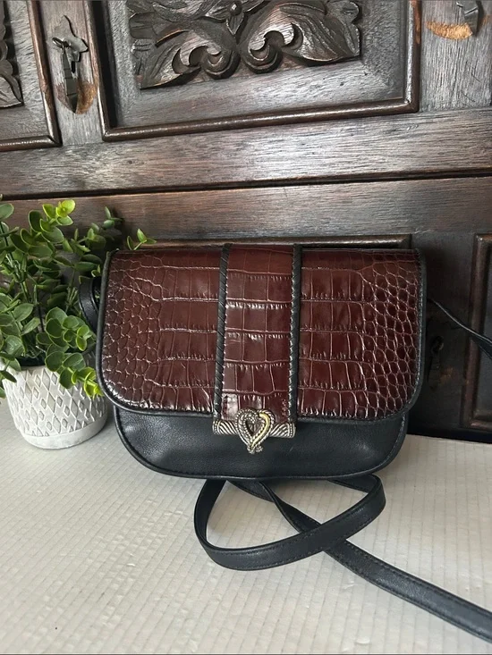 One Word by Brighton Women's Two-Tone Croc-Textured Leather Crossbody Bag
