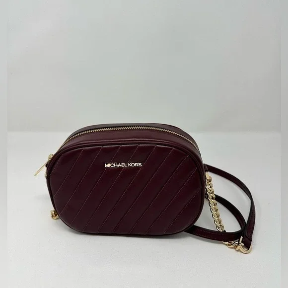 Michael Kors Rose small‎ quilted crossbody Bag with Gold Chain in Merlot