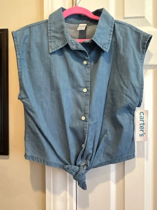Carter's Denim Tie-Front Button-Up Top
