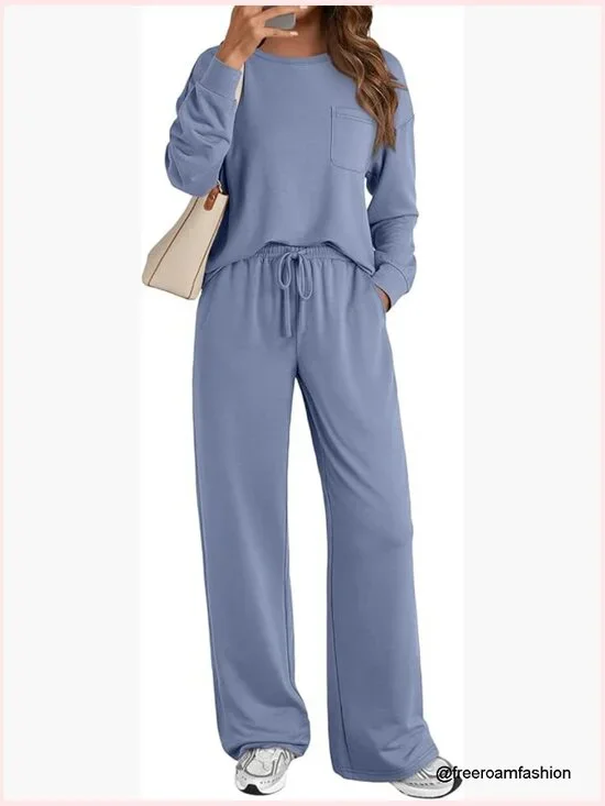 2 Piece Lounge Set Matching Sweatsuit Tracksuit Travel Outfit Long Sleeve