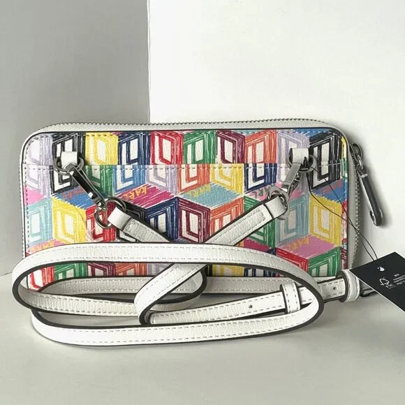 Karl Lagerfeld Paris Maybelle Crossbody Wallet Art Deco Logo White
