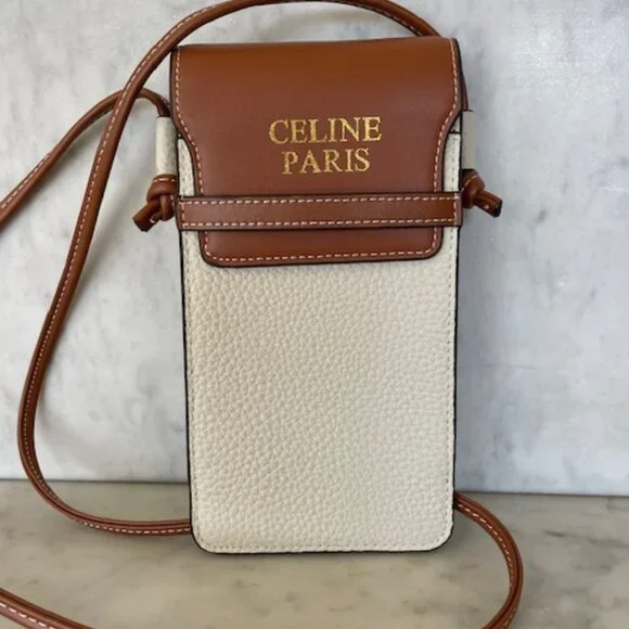 CELINE Phone Pouch with Flap Triomphe Canvas and Lambskin