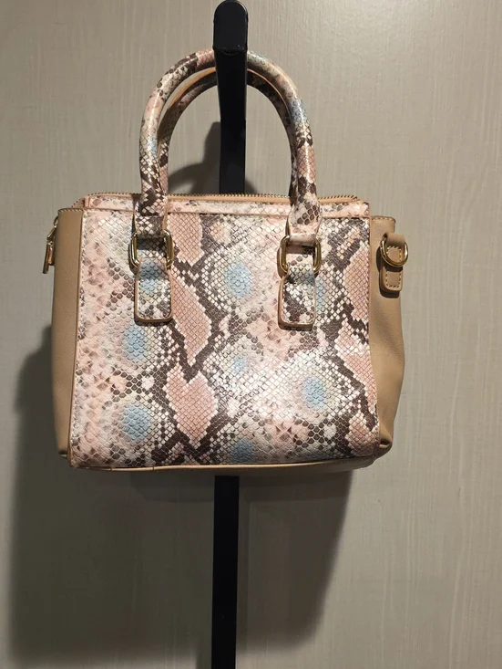 (J51) Kaari Blue Pink and Tan Snake-Print Crossbody Satchel