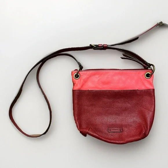 Fossil Keely Leather Crossbody Bag Vibrant Two Tone Red Pink‎ Shoulder Bag