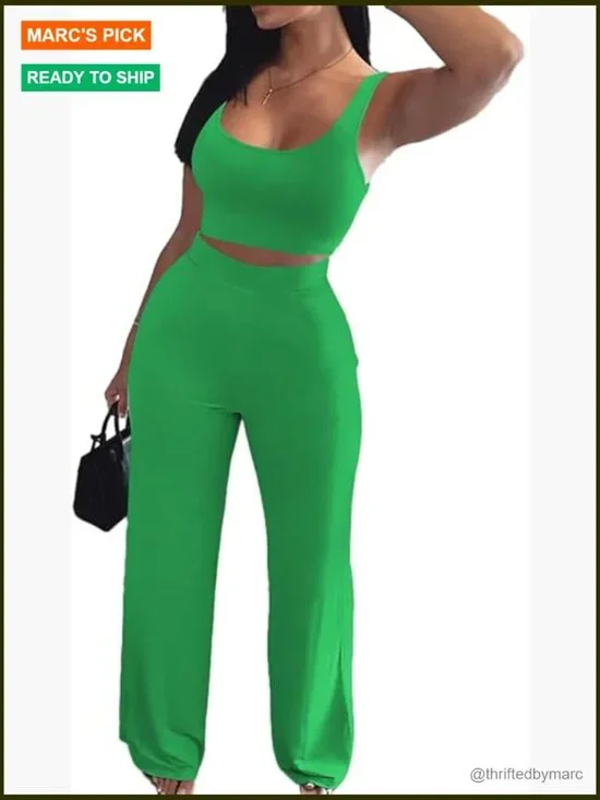 Women's Sleeveless Crop Tank Top & Jogger Pants Set - Comfy Matching Tracksuit