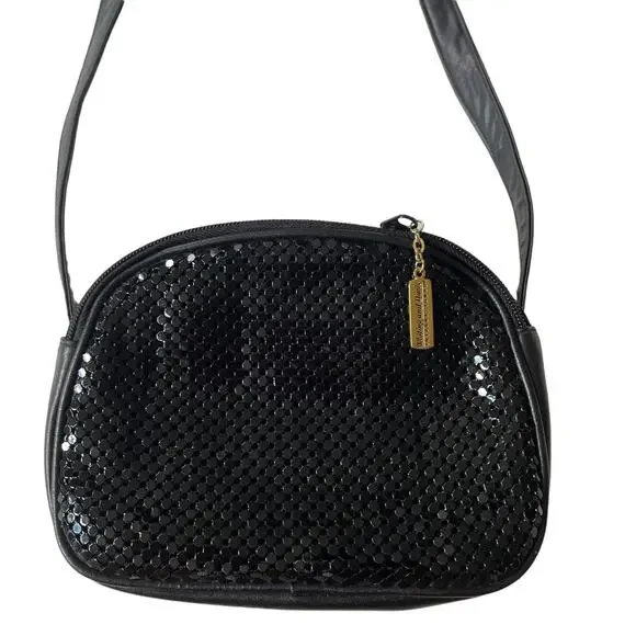 Whiting and Davis Metal Mesh Bag Crossbody Faux Leather Black