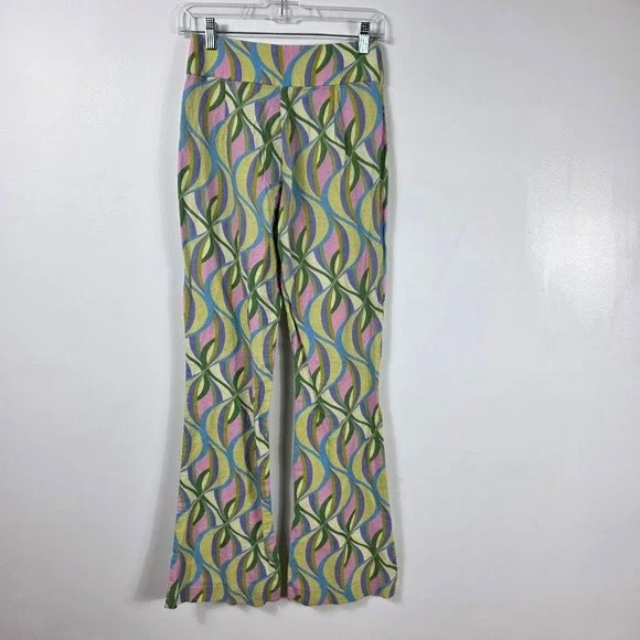 Zara Womens XS Psychedelic Swirl Flare Pants‎ Flare Reto Hippie Boho Retro