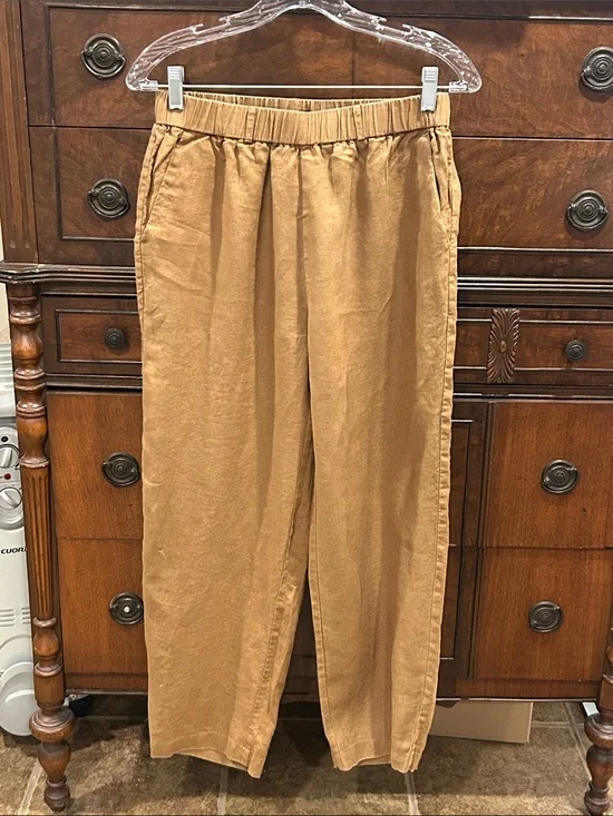 Quince European Linen Pants Women size S in Golden Brown