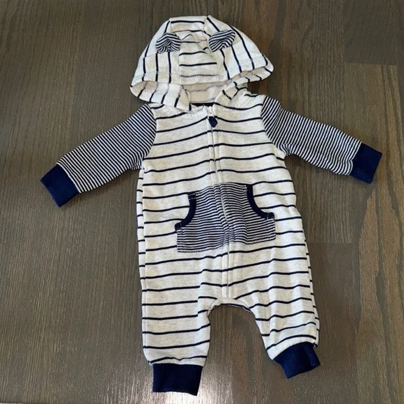 Carter's Striped Fleece Bear Hooded Jumpsuit | 3M