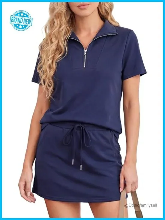 Women's Two Piece Skirt Set Half Zip Top & Skorts Matching Set for Tennis