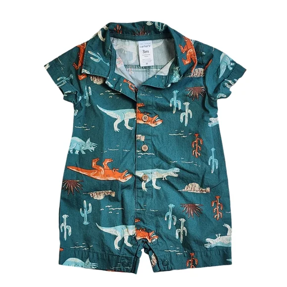 Boys Carter's Romper size 3 Months Green Dinosaurs