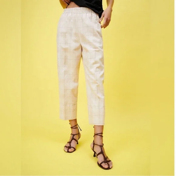NWT Zara‎ Cropped Cuffed Plaid Pants XS