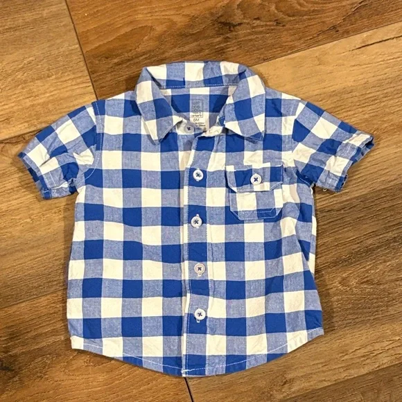 3/$10 Carter's Blue and White Plaid Button-Down Shirt