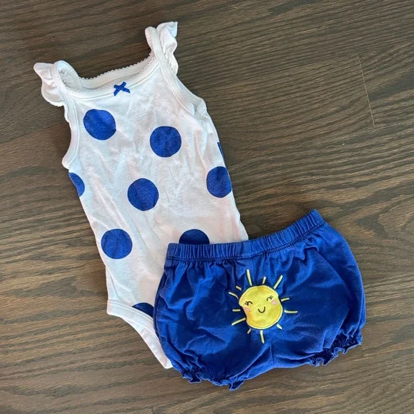 Carters Blue & White Polka Dot 2 Pc Outfit | 3 Months