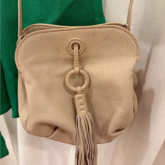 HOBO Beige Leather Crossbody Bag with Tassel
