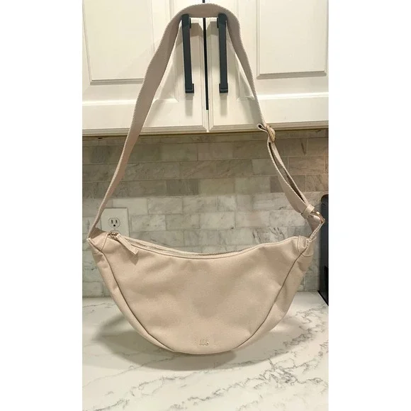 JULY Crescent Shoulder Bag Textured Canvas Adjustable Strap Top‎ Zip Closure