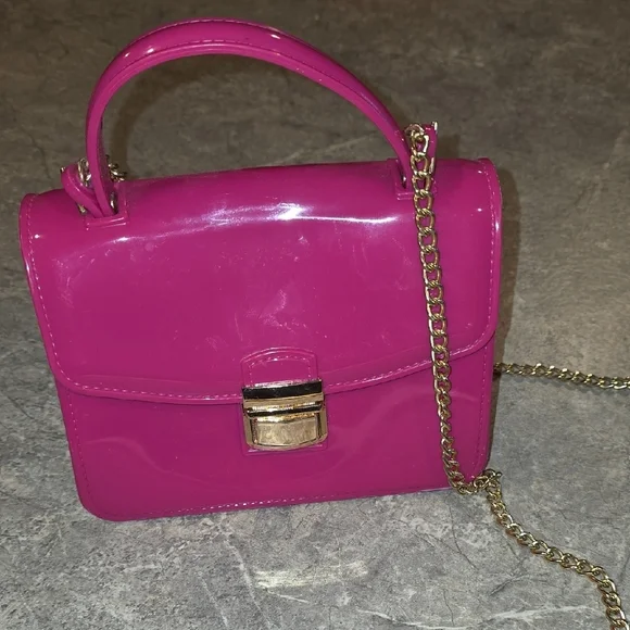 (J8) Source Unknown Pink and Gold Crossbody Bag with Glossy Finish