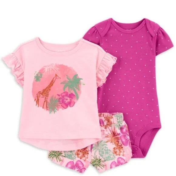 NWT Carter's Baby Girl Shorts Outfit Set, 3-Piece Size 0-3 Months