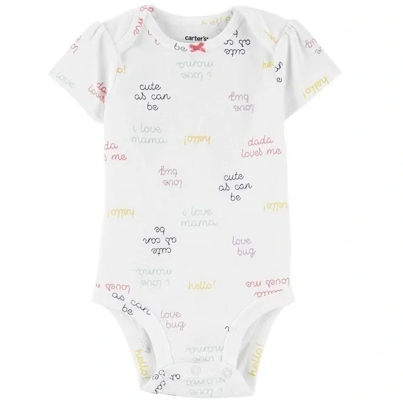 NWT. CARTER’S White Baby Onesie with Colorful Text