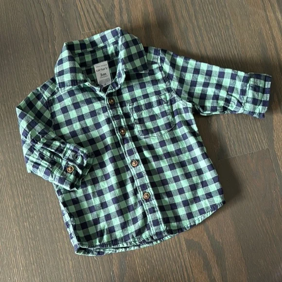 Carter's Blue & Green Plaid Twill Button-Down Shirt | 3M