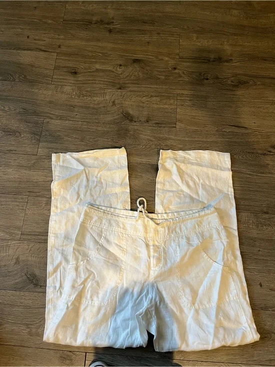 Banana Republic Women's White Linen Drawstring Chinos