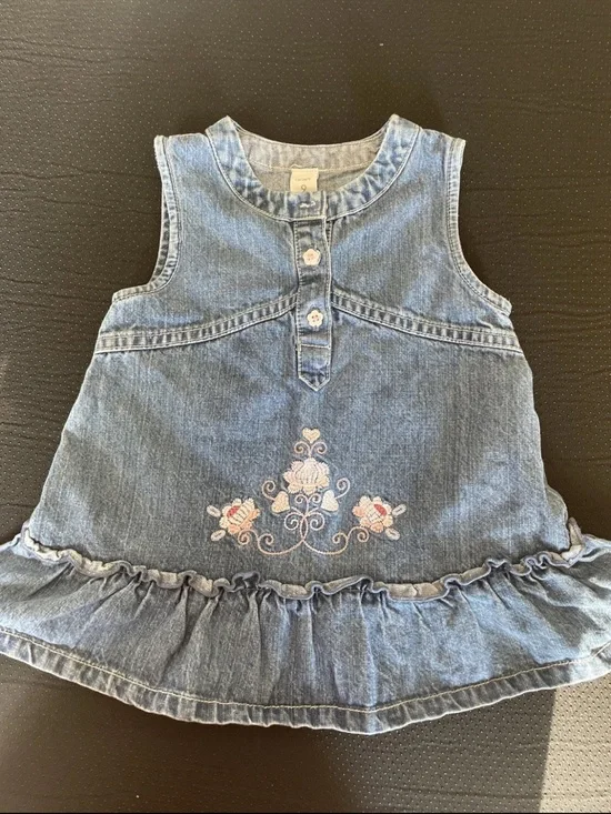 Carter's Light Blue Denim Sleeveless Dress with Embroidered Flowers
