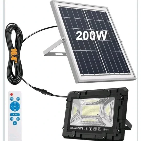 200W LED Solar Flood Light Dusk to Dawn Security Wall Street Yard Outdoor Lamp