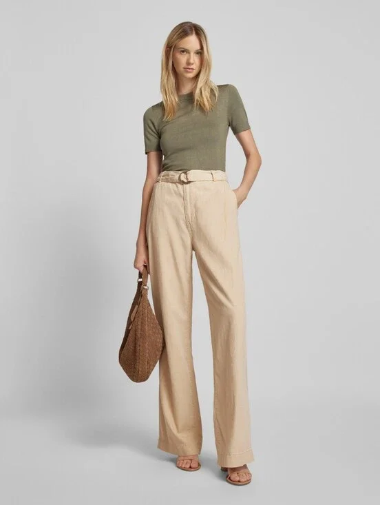 Mango Lyocell Linen Blend Wide Leg Pants Beige Size S